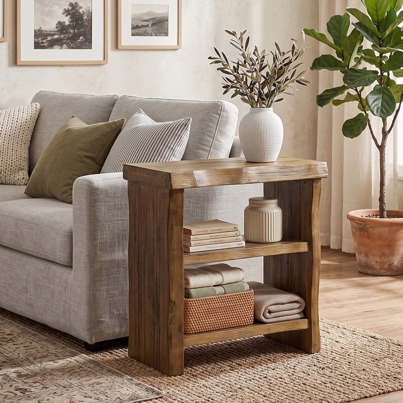 Ensemble de 2 tables d'appoint en bois massif à 3 niveaux avec table d'appoint Farm-Edge, 2
