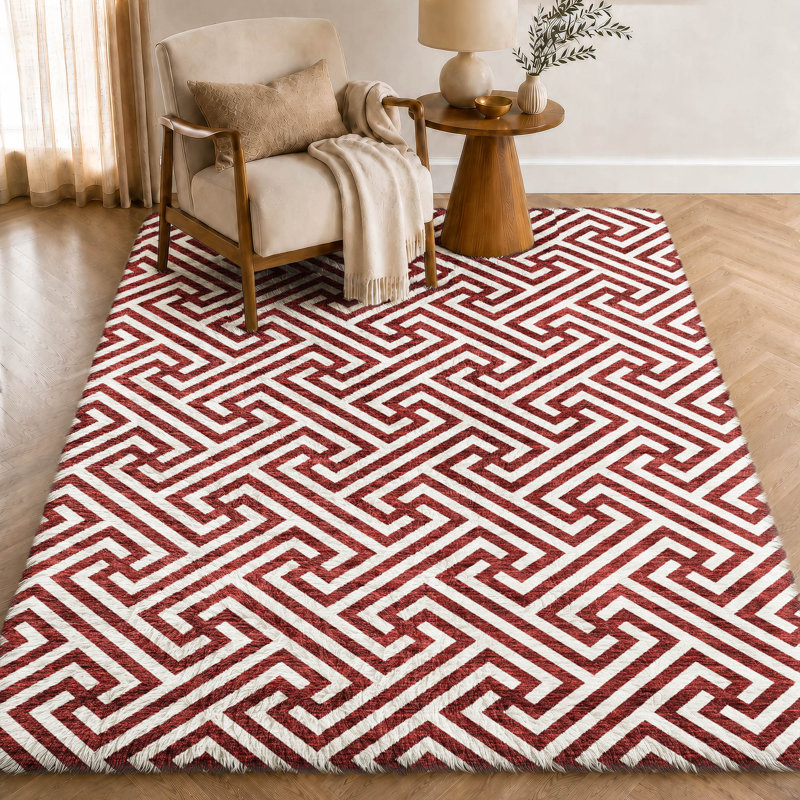 Tapis géométrique Dream Shag ADS731 lavable à la machine de qualité supérieure, Merlot, 3 pi x 5 pi