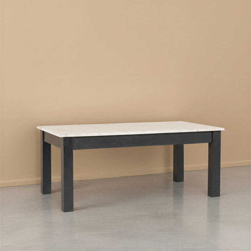 Rectangular Teak and Marble Coffee Table, Black