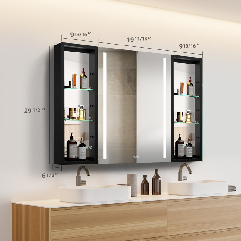 Armoire à pharmacie sans cadre à fixation en surface avec 6 tablettes réglables et éclairage DEL Fezaan