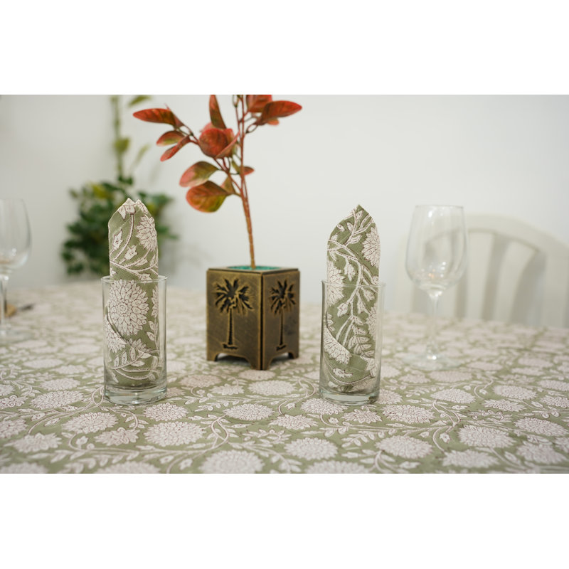 Fabdivine 18X18 Inch Vintage Block Print Table Napkin, (Rajat, Green) Duck Cnvas {Set of 8}