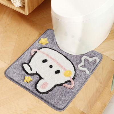 CozyCurve Ultra-Soft Microfiber Bath Mat - Non-Slip, Water Absorbent, Machine Washable U-Shaped Rug for Bathroom Floors, 19.6 x 21.6 Inches, Star Design