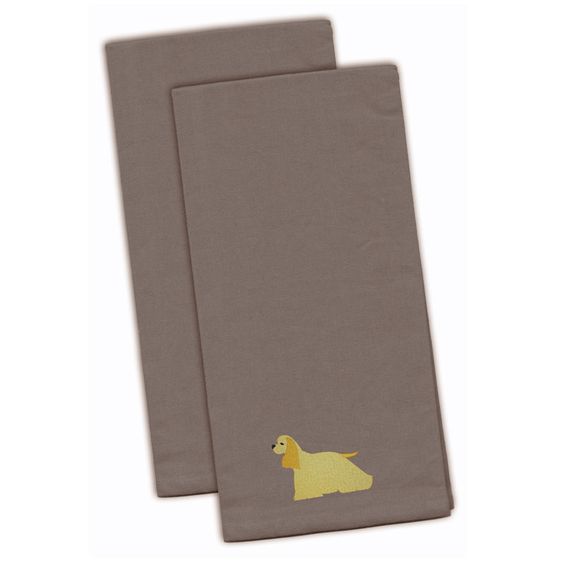 Cotton Embroidered Tea Towel Kitchen Towel, Gray, 28" H x 19" W x 0.1" D