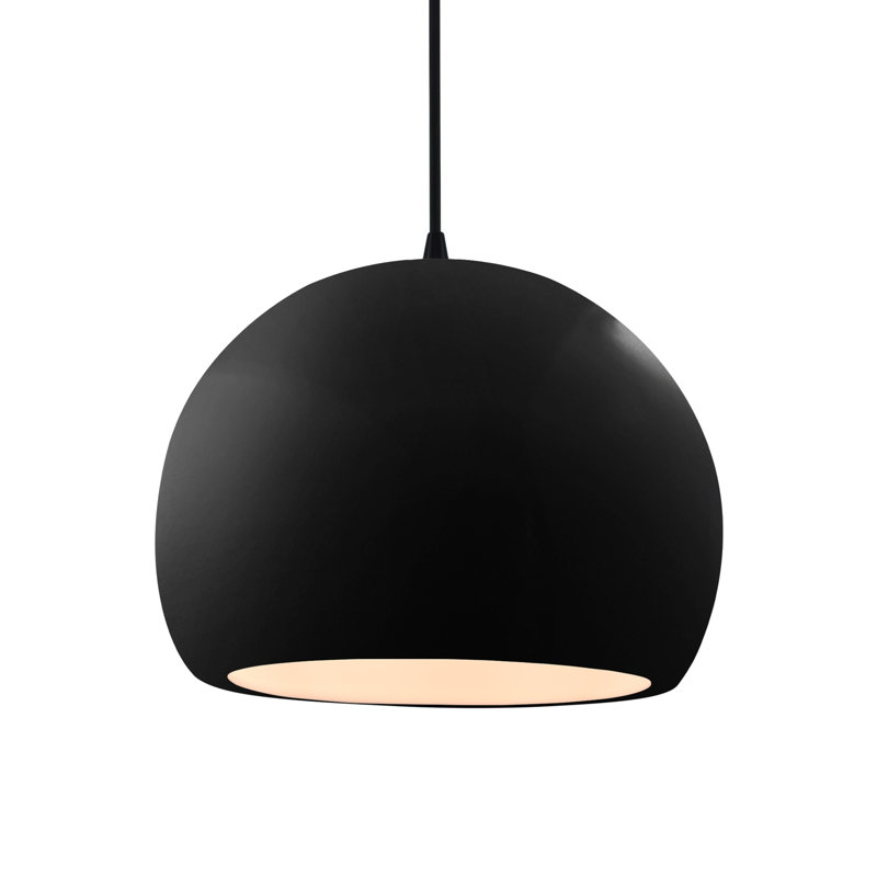 Luminaire suspendu à 1 lumière Aschwin, H 9,25 po x l 12,25 po x P 12,25 po, Noir brillant / blanc mat, Noir mat