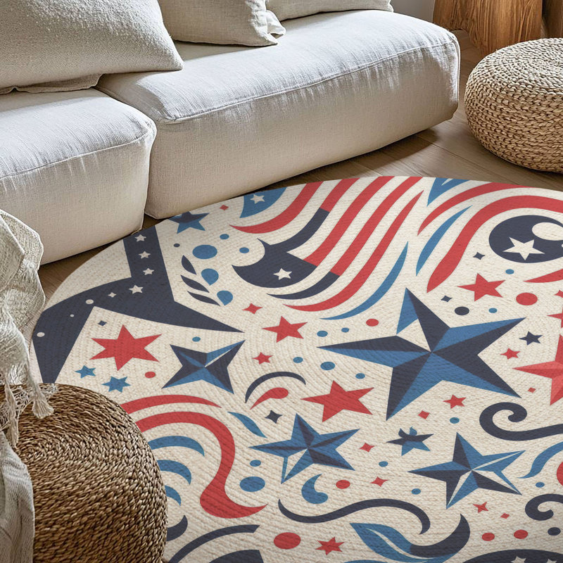 Star-Spangled Design Braided Rug, Round 5'