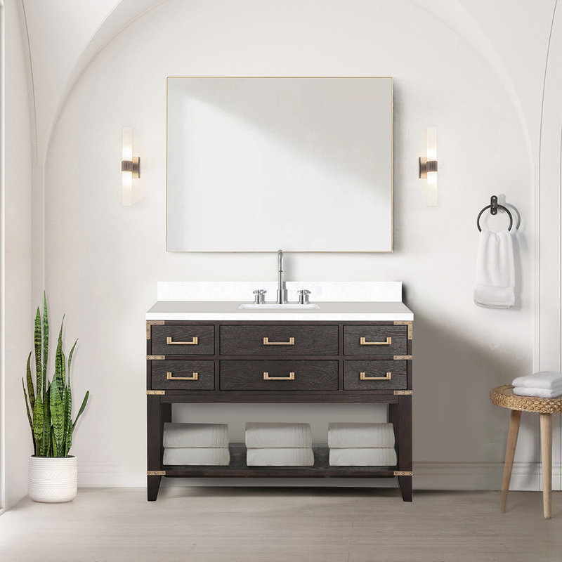 Single Bath Vanity with White Quartz Top and Faucet Set