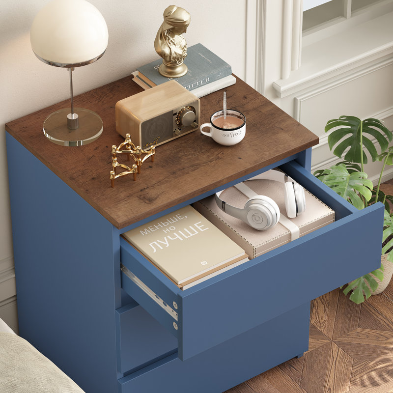 Table de chevet 3 tiroirs Arieyonna, Bleu/brun