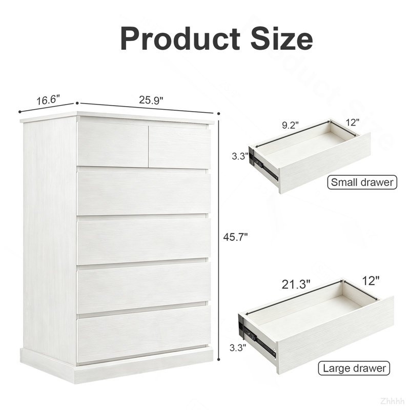 Commode 6 tiroirs pour chambre à coucher, commode haute pour chambre à coucher, commode moderne avec poignées dissimulées, armoire de rangement verticale en bois pour chambre à coucher, salon, entrée, blanc