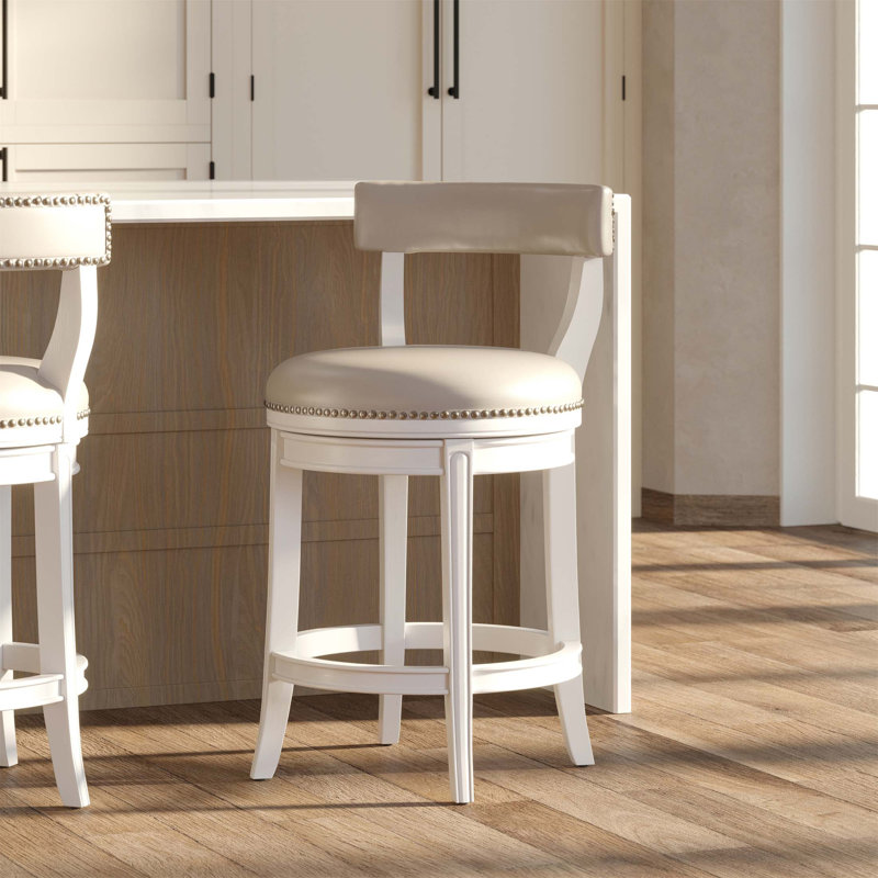 Tabouret de bar à hauteur de comptoir de 26 pouces avec siège et dossier en similicuir, structure en bois et garniture cloutée élégante (seulement tabouret)