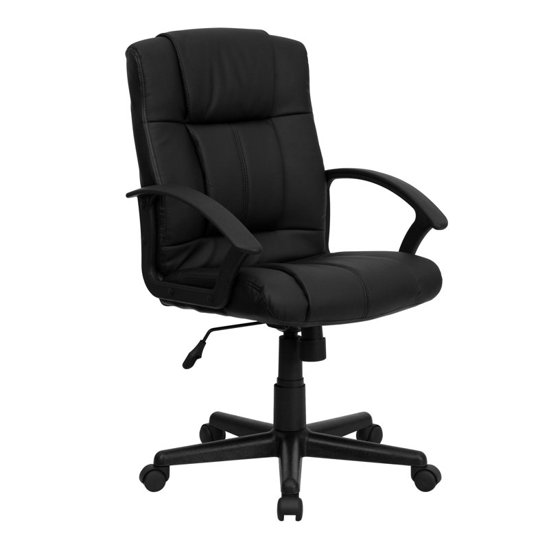 Mid-Back LeatherSoft Swivel Office Chair with Accent Divided Back and Arms