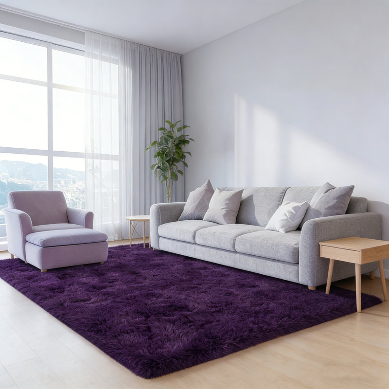 5x7 ft Grape Purple Shag Area Rugs for Living Room, Non-Slip Indoor Modern Plush Shag Carpets, Rectangle 5' x 7'