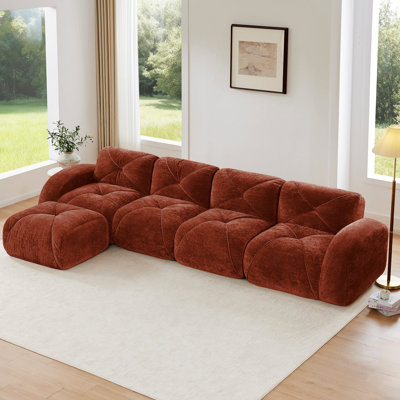 L-Shaped Soft Velvet Fabric,Tufted Design,32D High Density Sponge Bottom,Ergonomic Design Bottom,Anti-Slip Design,Free Combination,No Assembly Required,Movable Ottoman For Living Rooms