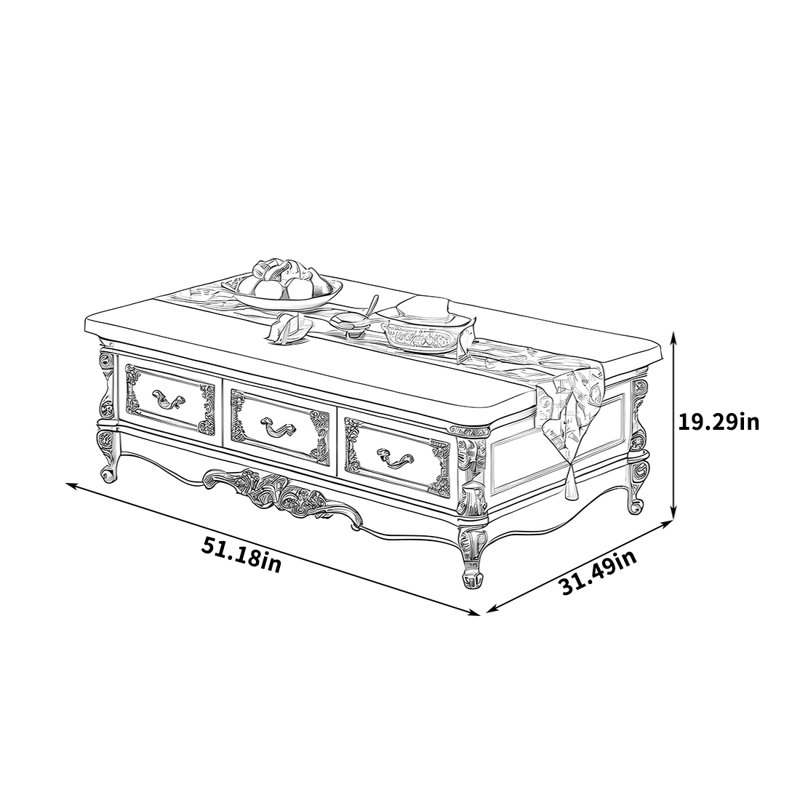 Table basse en marbre avec plateau en marbre sculpté rétro, H 19,29 po x L 51,18 po x l 31,49 po, Blanc / jaune