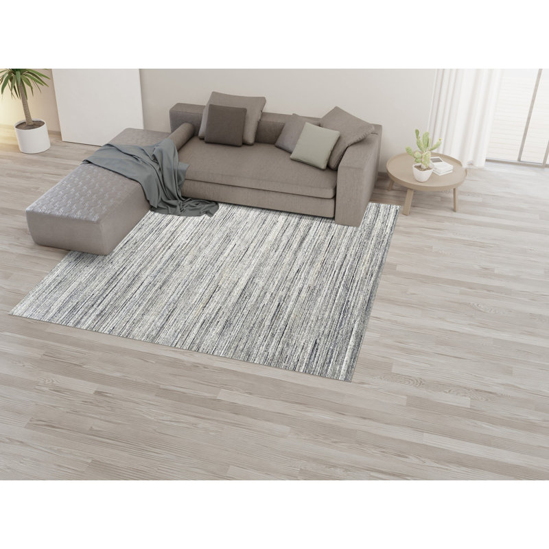 Tapis ivoire en laine noué à la main à texture géométrique moderne et subtil, 10 pi x 14 pi