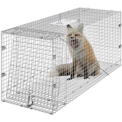Cage à animaux vivante, piège à chat 42 po x 16 po x 18 po en fer galvanisé, piège à animaux pliant avec poignée pour chiens errants, tatous, ratons laveurs, marmottes, renards