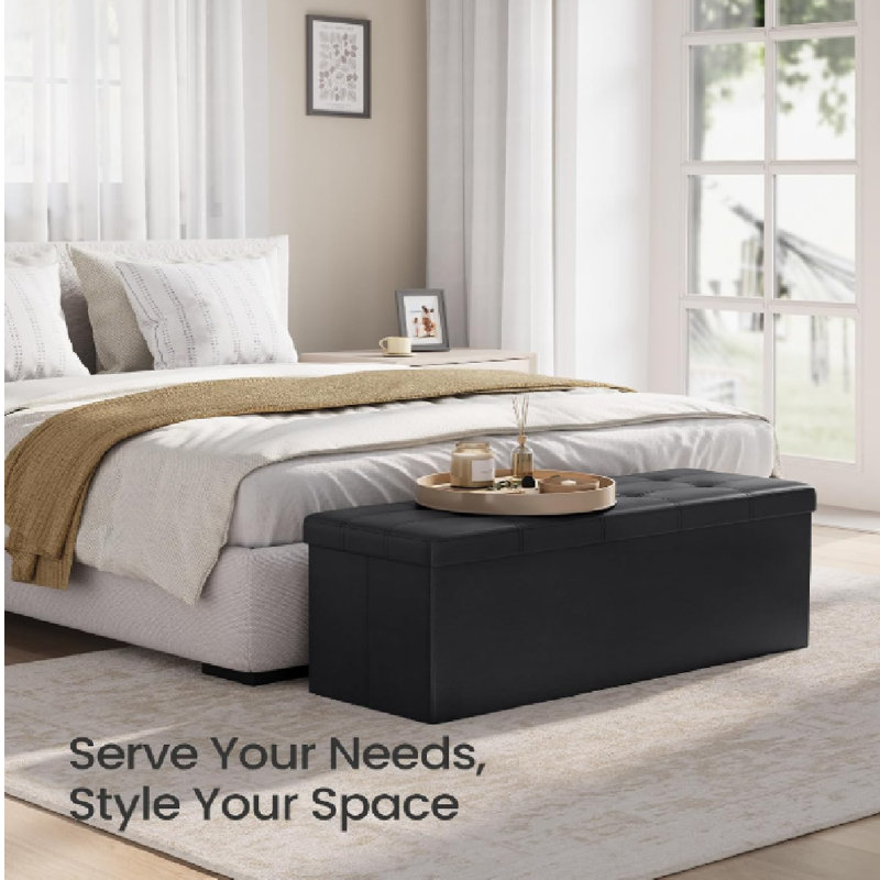 110cm Wide Rectangle Solid Colour Ottoman with Storage, Black