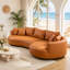 Canapé modulaire en cuir courbé de 128 po avec méridienne et 7 coussins-1191290806-1191290804