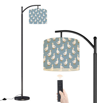 Lampe sur pied PeeNoke Arc oies scandinaves sans soudure Printemps mignonne oie mignonne Grande lampe sur pied moderne DEL Abat-jour réglable en lin 3 températures de couleur
