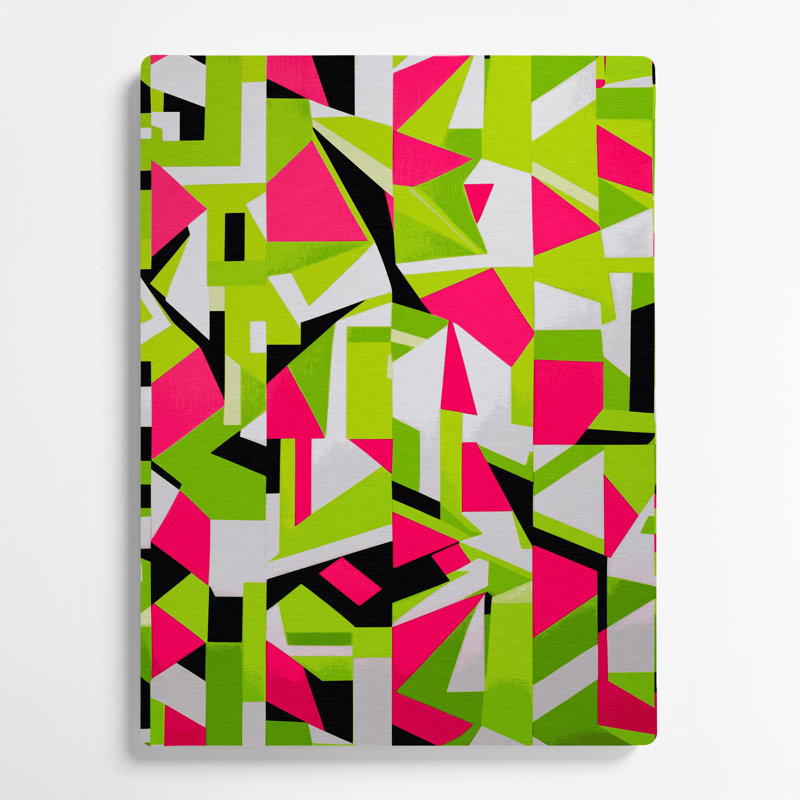 Abstrait, formes, 59, art mural en métal vert, H 16 po x l 20 po