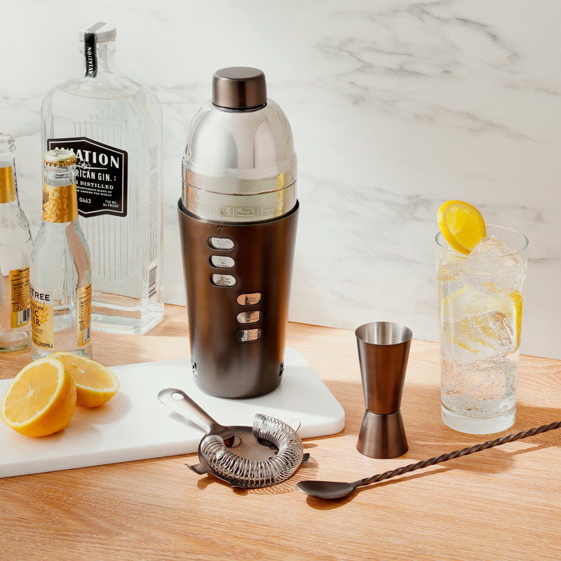 Bronze and Silver 4-Piece Cocktail Shaker Bar Tool Set
