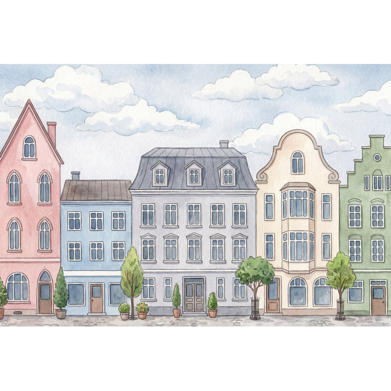 Papier peint pastel européen Watercolor Street, 100 po x 96 po, Texturé non collé