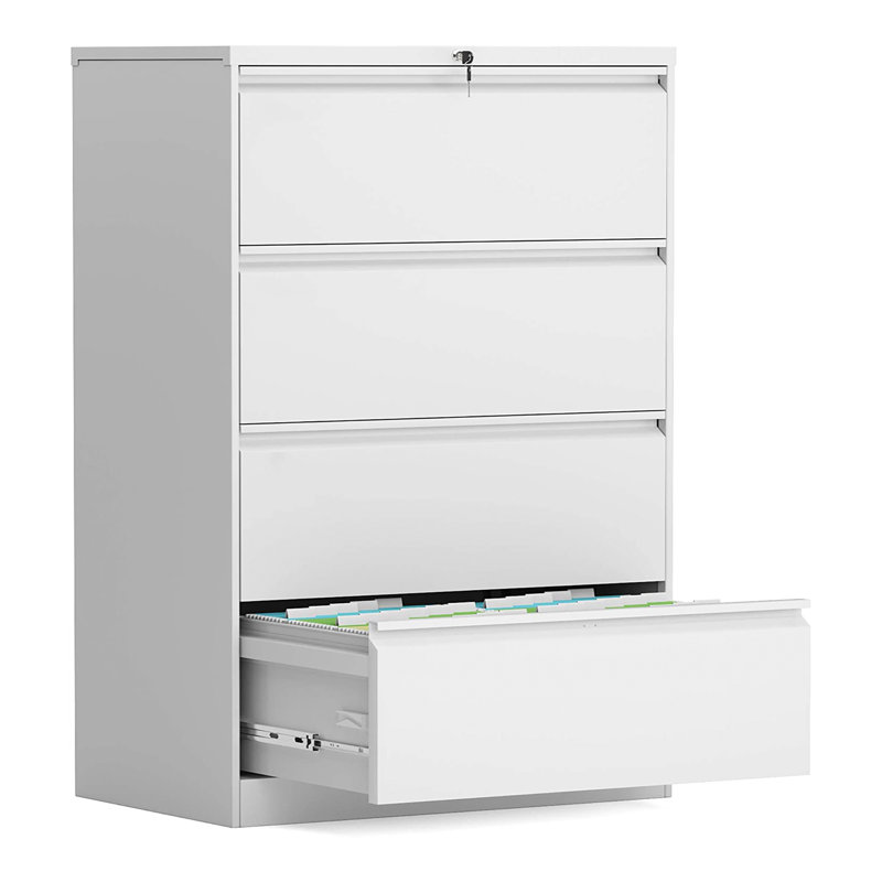 AOBABO White 4-Drawer Lockable Lateral Metal File Cabinet