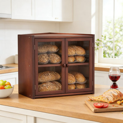 Boîte à pain de coin pour comptoir de cuisine, contenant de rangement en pain de bambou à double couche avec portes battantes, corbeille à pain d'angle compacte pour pain et pâtisseries maison