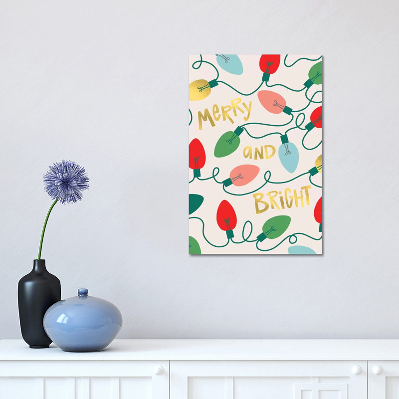 «Merry and Bright I» par Caroline Alfreds - impression d'art graphique, H 18 po x l 12 po x 1,5 po, Toile tendue