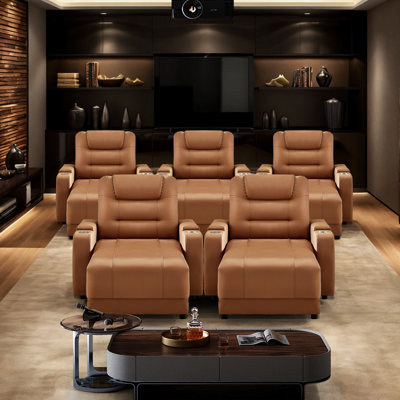 Luxury Faux Leather Home Theater Individual Seat Recliner with Adjustable Backrests, Wireless Charging and Cup Holder (Set Of 5) by Latitude Run
