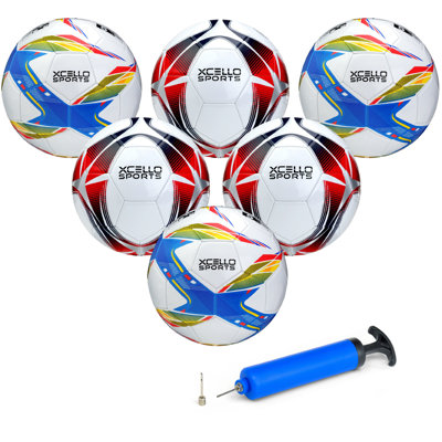 Xcello Sports Soccer Balls, Size 4, Assorted Graphics with Pump, Pack of 6
