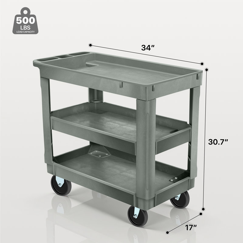 Chariot utilitaire à 3 tablettes sur roulettes, chariot de service en plastique pour chariot d'atelier