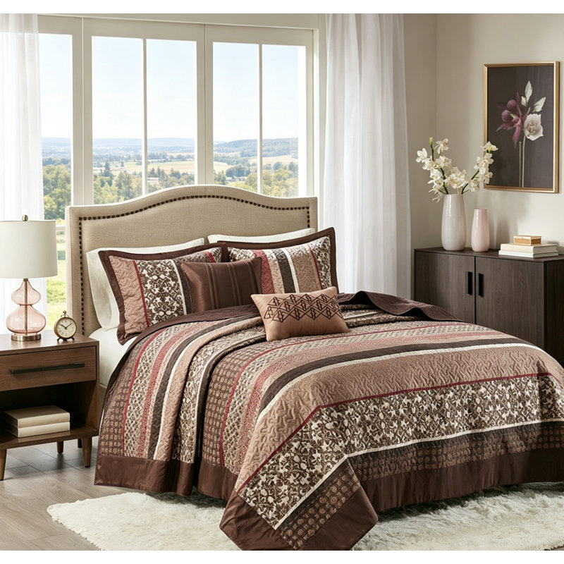 Ensemble de couvre-lit réversible en jacquard 5 pièces Red King, Rouge