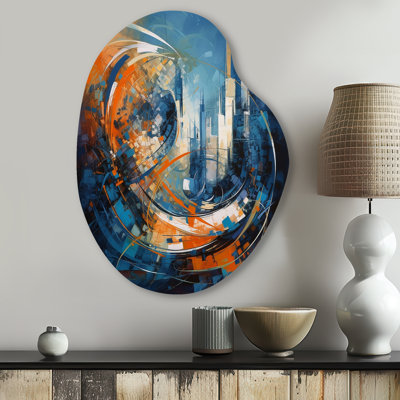 Orange And Blue Geometric Equilibrium IV - Geometric Unique Shape Metal Wall Art, Blue Asymmetrical Metal Art Print