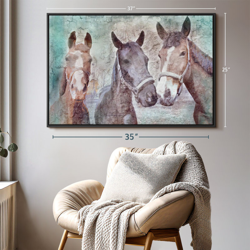 «Three Horses Neigh», reproduction sur toile, H 25 po x l 37 po