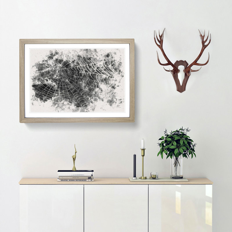 Spiders Cobweb - Picture Frame Graphic Art Print, 33cm H x 45cm W x 2cm D, Oak Framed