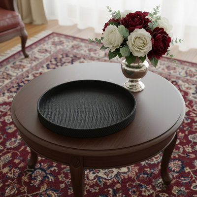 15" Black Faux Wicker Round Serving Tray