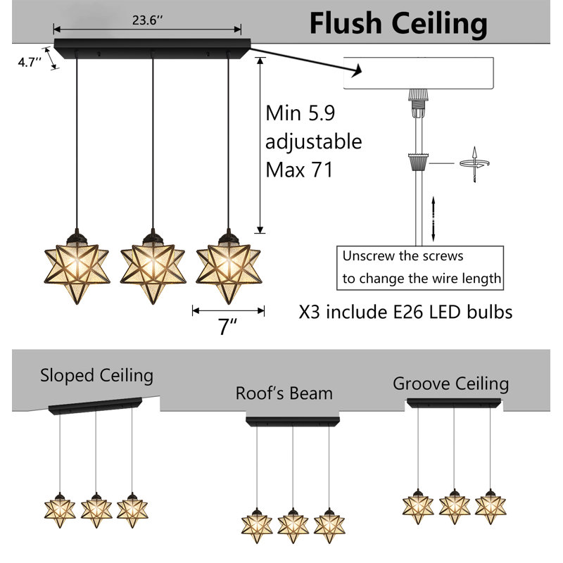 Lustre rectangulaire en verre avec ampoule chaude, À motifs