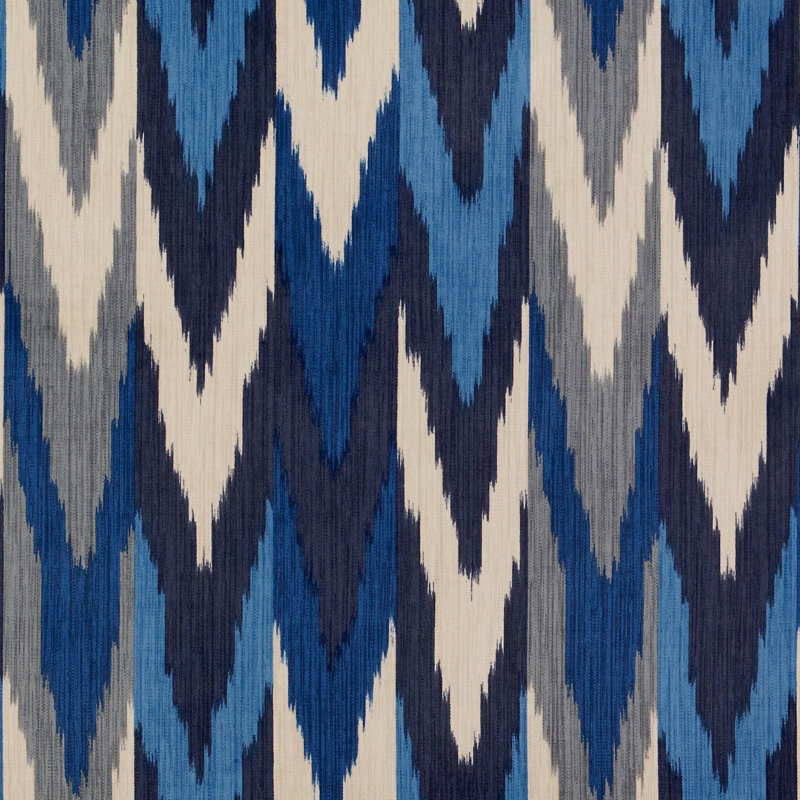 Kashgar Velvet Ikat Fabric, Indigo/Slate