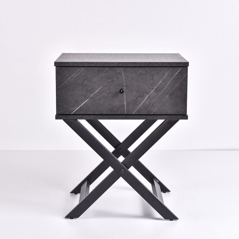 muir 50.2 cm W Bedside Table, Black/Grey Stone