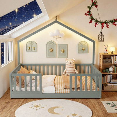 Lit simple / double pour enfants avec rails surélevés et lumière DEL pour enfants, style Montessori