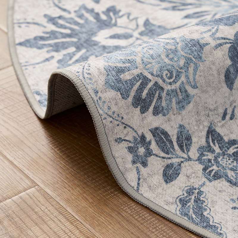 Tapis géométrique lavable antidérapant à motif géométrique, Bleu foncé intemporel, 1'9" x 3'