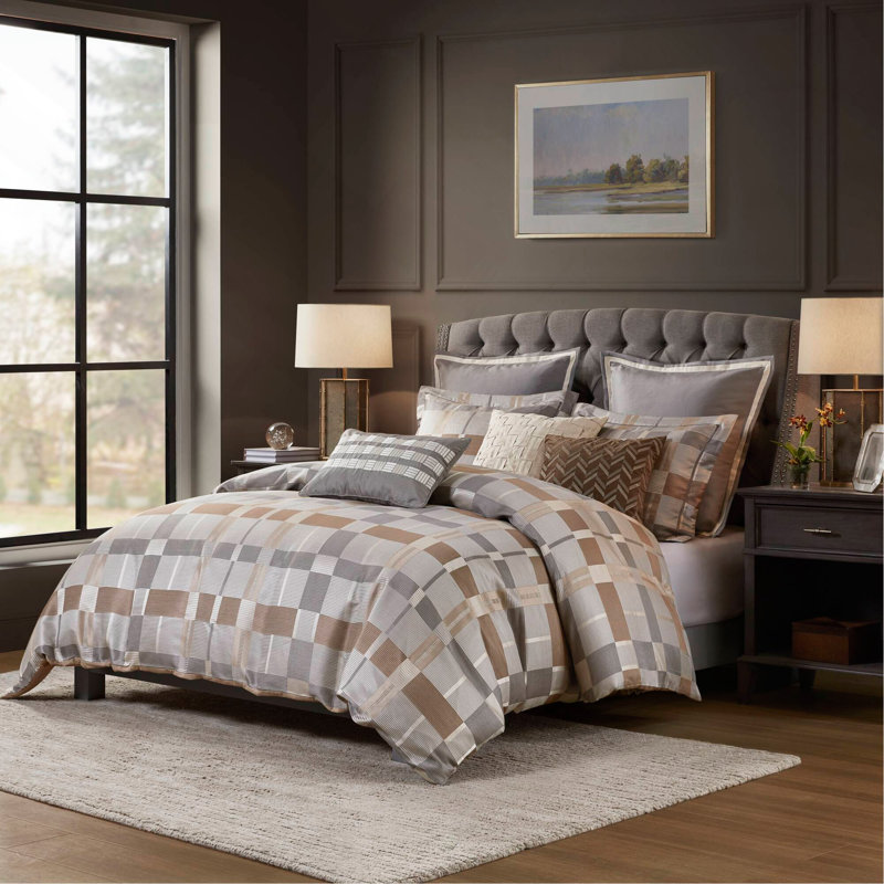 Ensemble d'édredon surdimensionné luxueux en jacquard surdimensionné avec un motif géométrique élégant et plusieurs coussins pour un confort accru