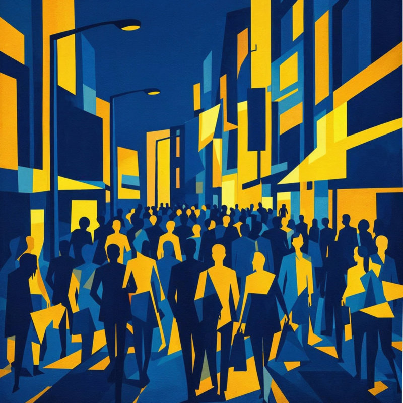 Édredon Urban Crowd Silhouettes, Grand lit, Navy and Blue Bright Yellow