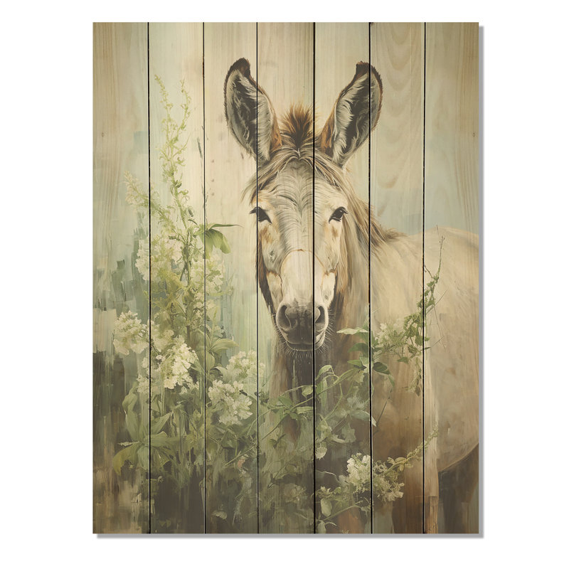 Farmhouse Donkey In Field V - âne sur bois, H 20 po x l 10 po