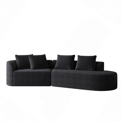 Modern Upholstered Boneless Oversized Sectional Sofa, 112-Inch Chenille 4-Seater Extra Deep & Wide Seat Curved Cloud Couch With 4 Throw Pillows, Free Combination Sofa Couch For Living Room,Bedroom
