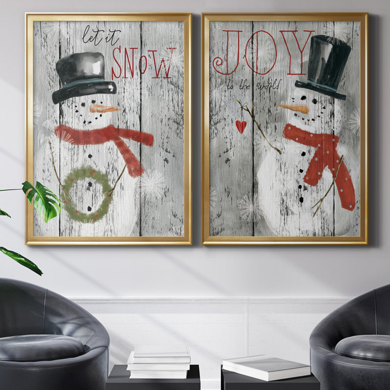 «Let It Snow Snowman», ensemble de 2 reproductions d'art textuel, H 26,5 po x l 73 po x P 1,5 po, Toile encadrée dorée