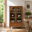 Vitrine d'appoint vintage de style campagnard avec étagères et tiroir réglables, en MDF plaqué bois véritable, avec pieds en bois massif.