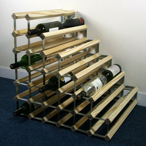 54 Bottle Floor Wine Bottle Rack, Natural Pine