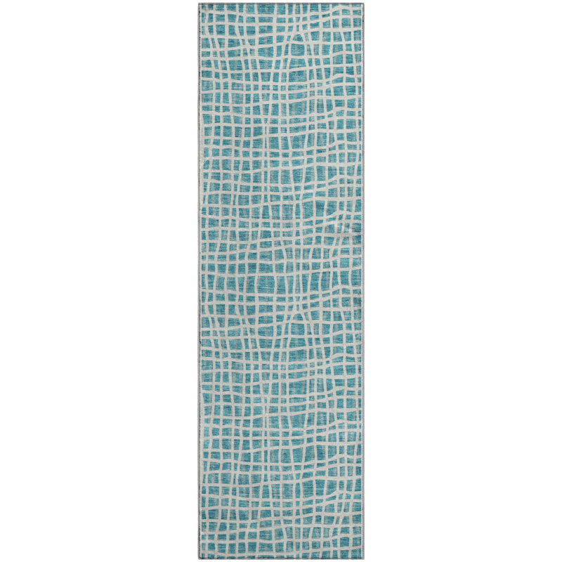 Premium Machine Washable Prisco Teal Rug, Runner 2'3" x 7'6"