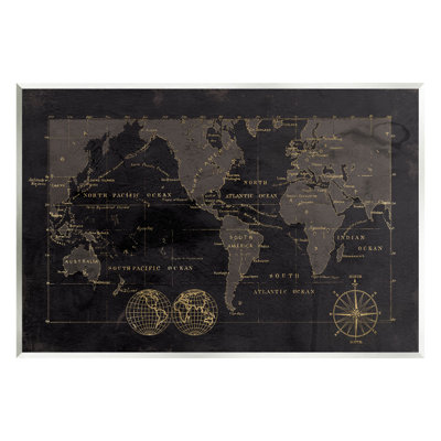 Art mural noir sur carte du monde détaillé par Carol Robinson